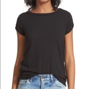 NWT Free People Clare Short Sleeve Black T shirt